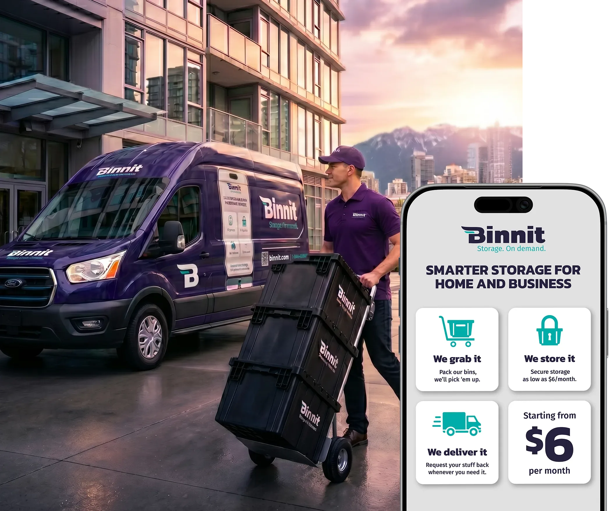 Binnit driver delivering bins with app preview